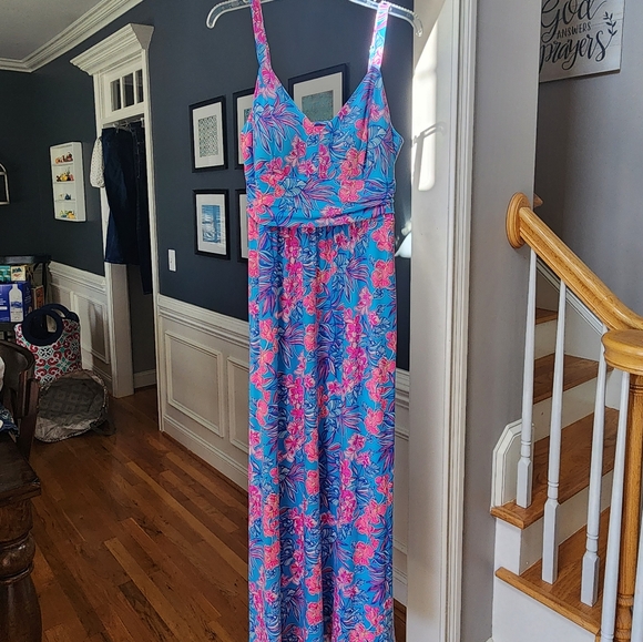 NWT Lilly Pulitzer Blake Maxi Cumulus Blue Orchid Oasis Dress Size 10 - Picture 7 of 7
